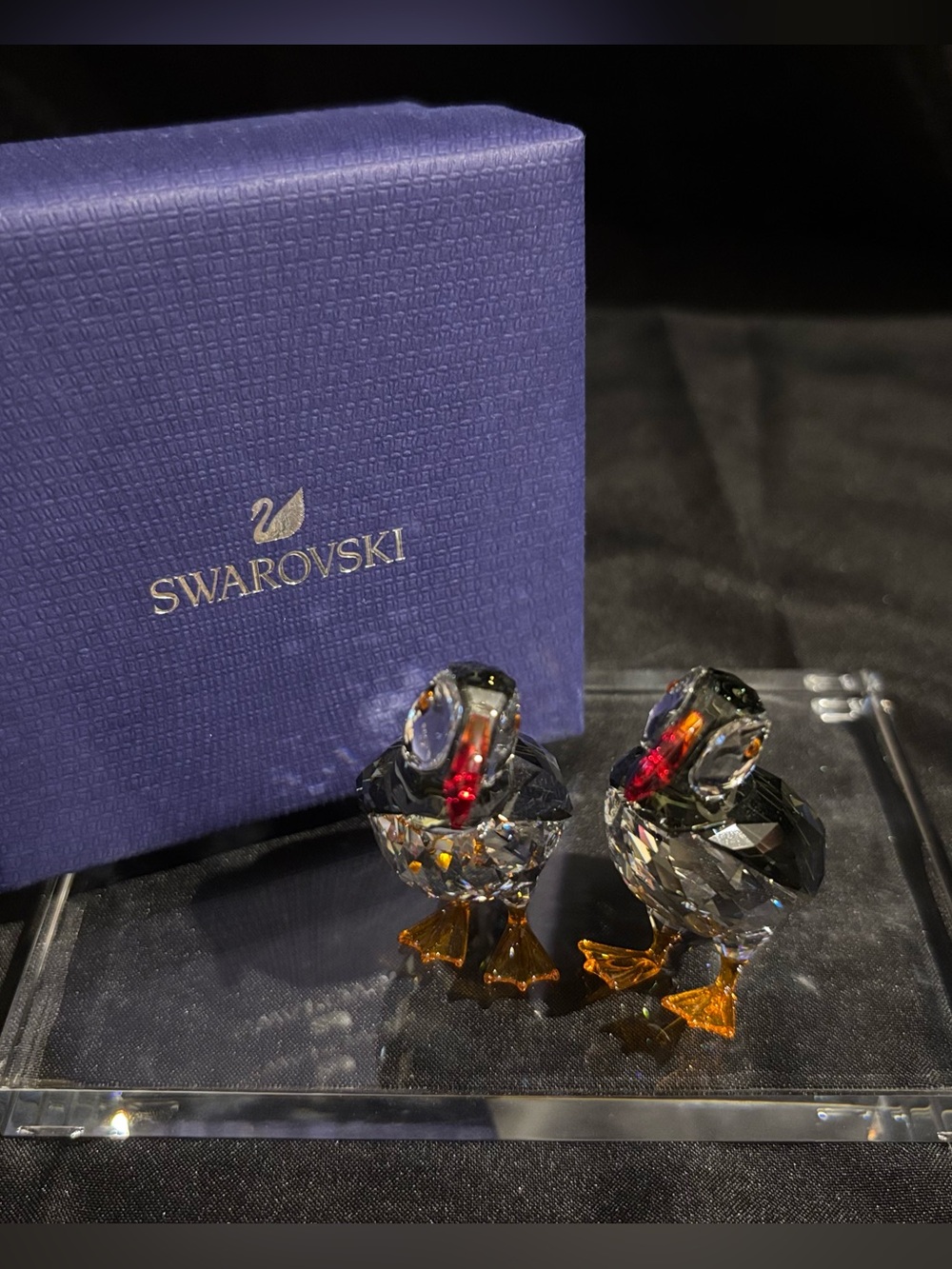 Swarovski Atlantic Puffins 5472475 Retired Crystal Figurine NIB w/ Box & Base
